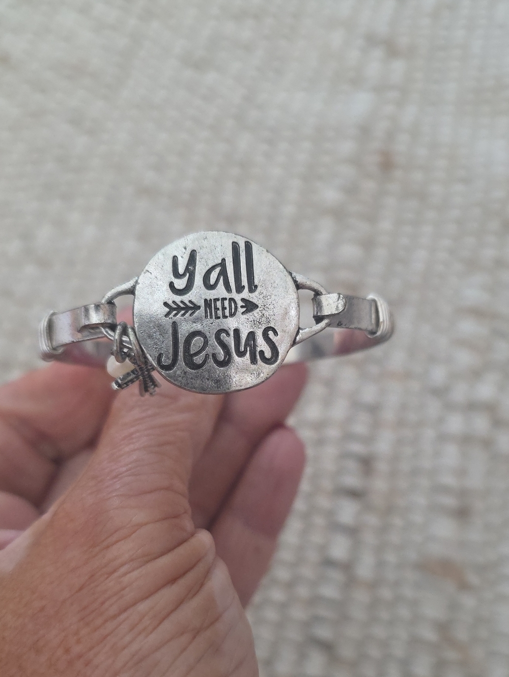 Y'all Need Jesus Silver-toned Bangle Bracelet